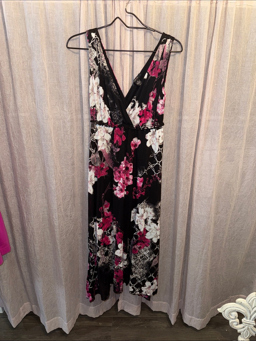 Style & Co. Black Maxi Dress with Pink and White Floral Print